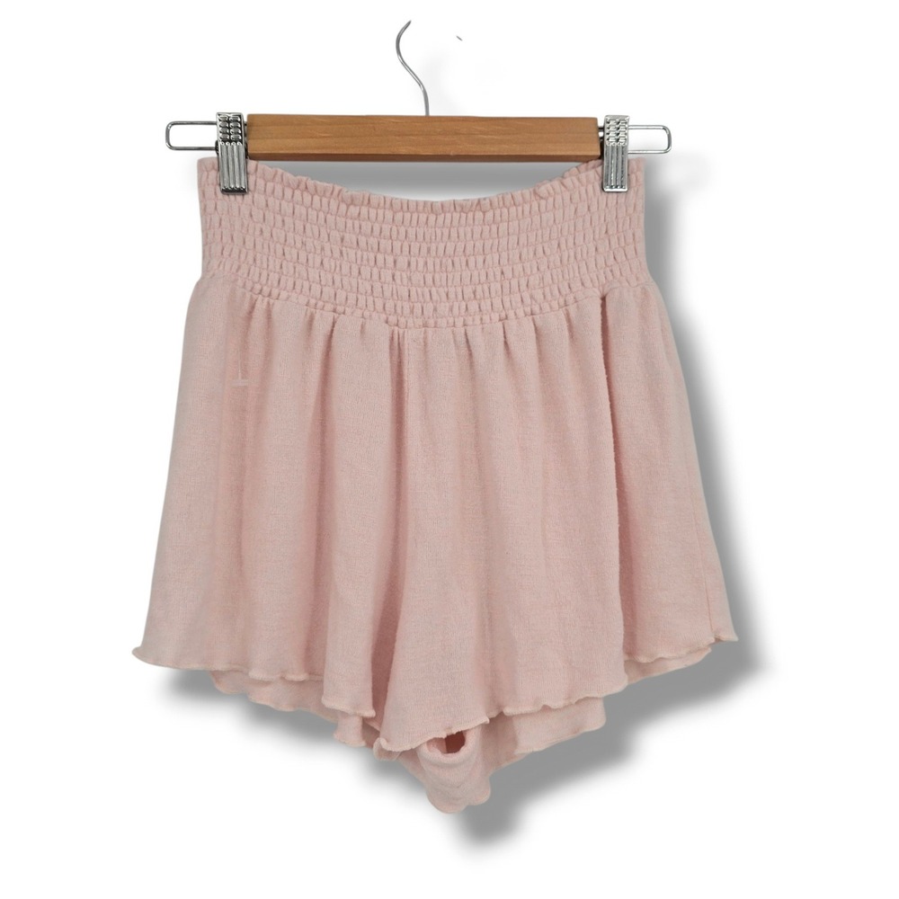 Z Supply Womens Pink Smocked Waist Lettuce Edge Knit Loungewear Shorts Small